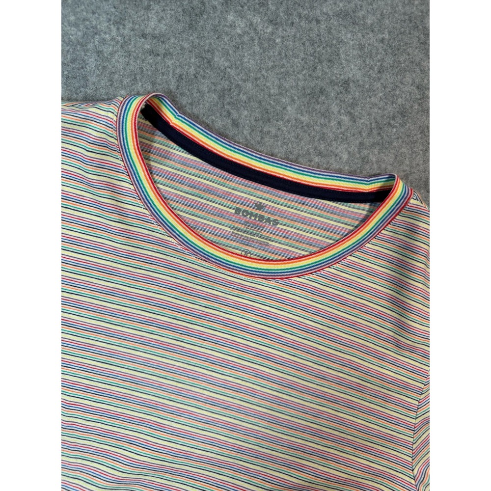 Bombas Womens Rainbow Stripe Short Sleeve T-Shirt Bee Logo Crewneck Medium